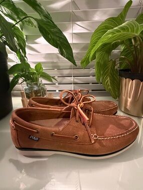 Polo by Ralph Lauren Men's Tan Leather Boat Shoes